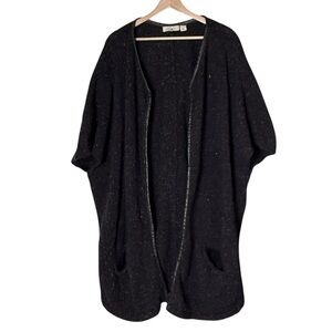 Inhabit Lambswool Cashmere Oversized Shawl Cardigan Size 2 S Leather Trim Gray